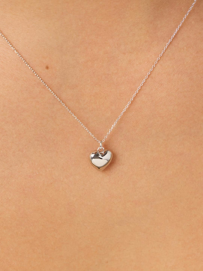 "Heartlight" Polished Puff Heart Sterling Silver Pendant Necklace on a 18-inch Chain