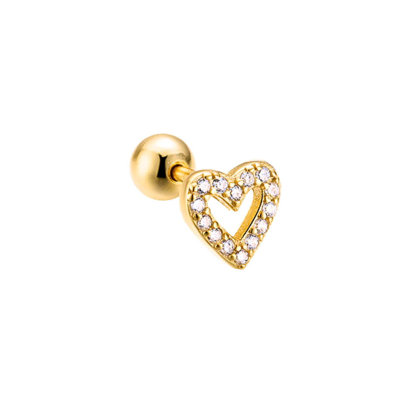 "Dazzling Heart" 14K Yellow Plated Mini Nap Earring with Screw Ball Back