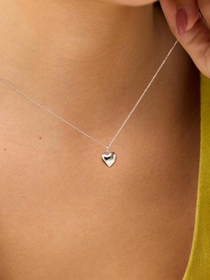 "Heartlight" Polished Puff Heart Sterling Silver Pendant Necklace on a 18-inch Chain