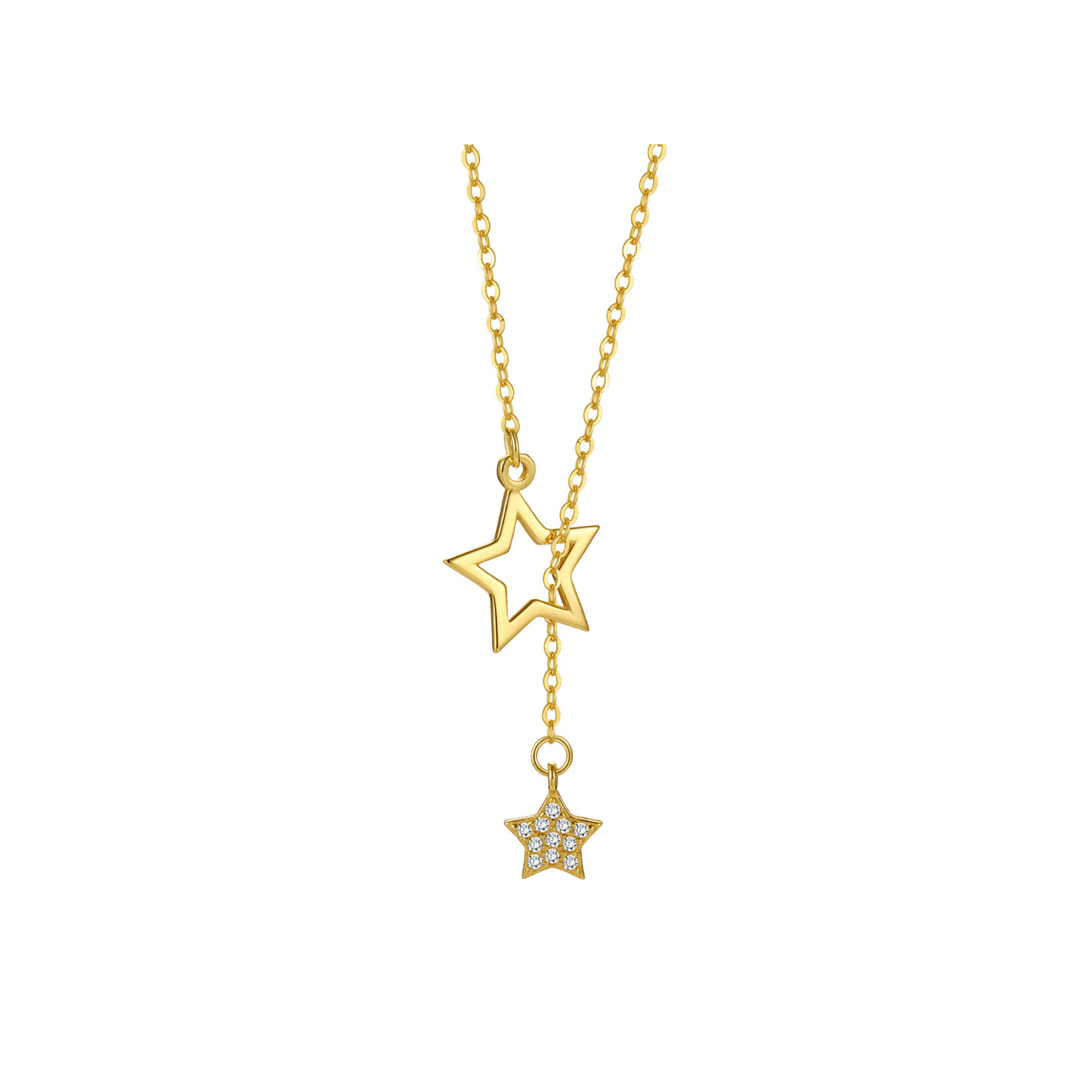 "Dreamy Stars" Dazzling Duo Star Y Drop Necklace With Cubic Zirconia Stones Celestial Jewelry
