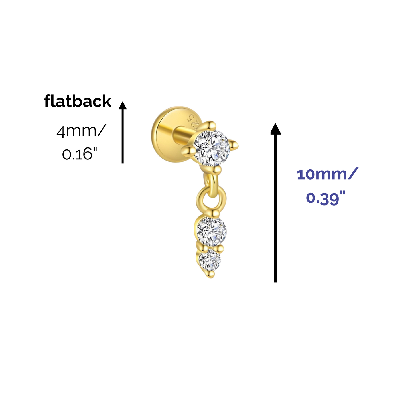"Stardust Glow" Yellow Dazzling Drop Cartilage Piercing Silver Flatback Nap Earring