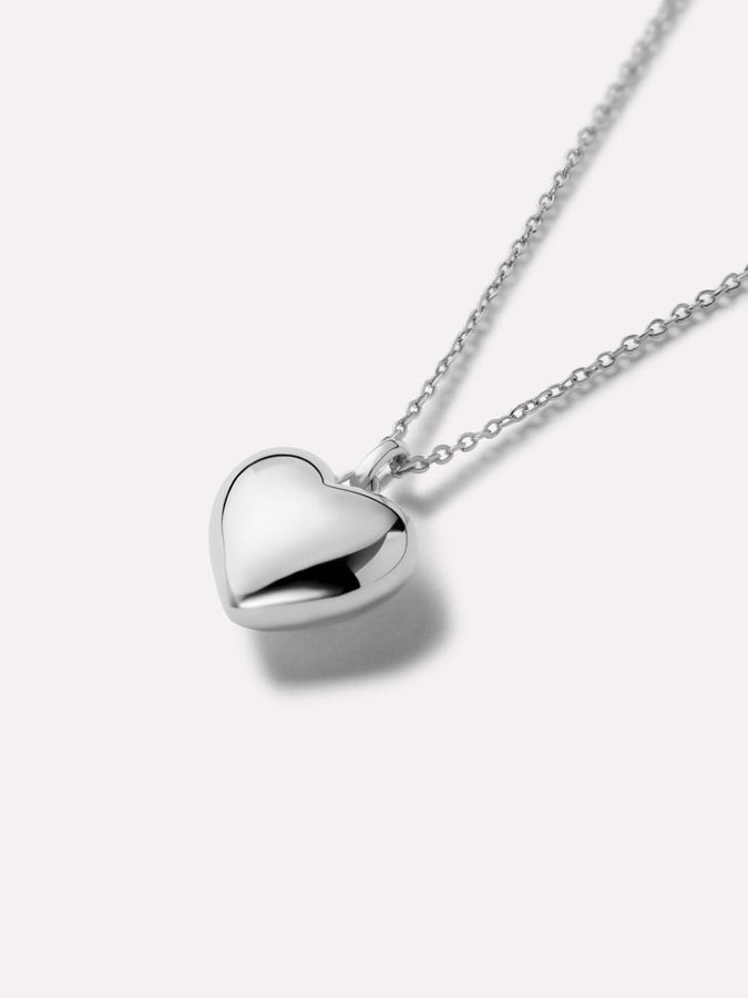 "Heartlight" Polished Puff Heart Sterling Silver Pendant Necklace on a 18-inch Chain