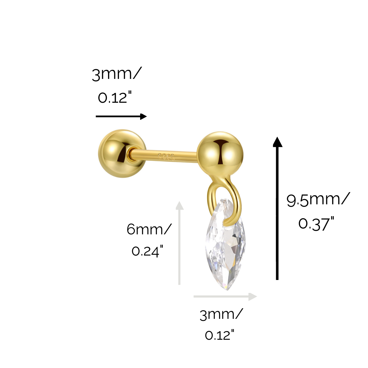 "Starlight Dew" Marquise Shape Stone Yellow Dangling Drop Piercing Earring With Ball Back