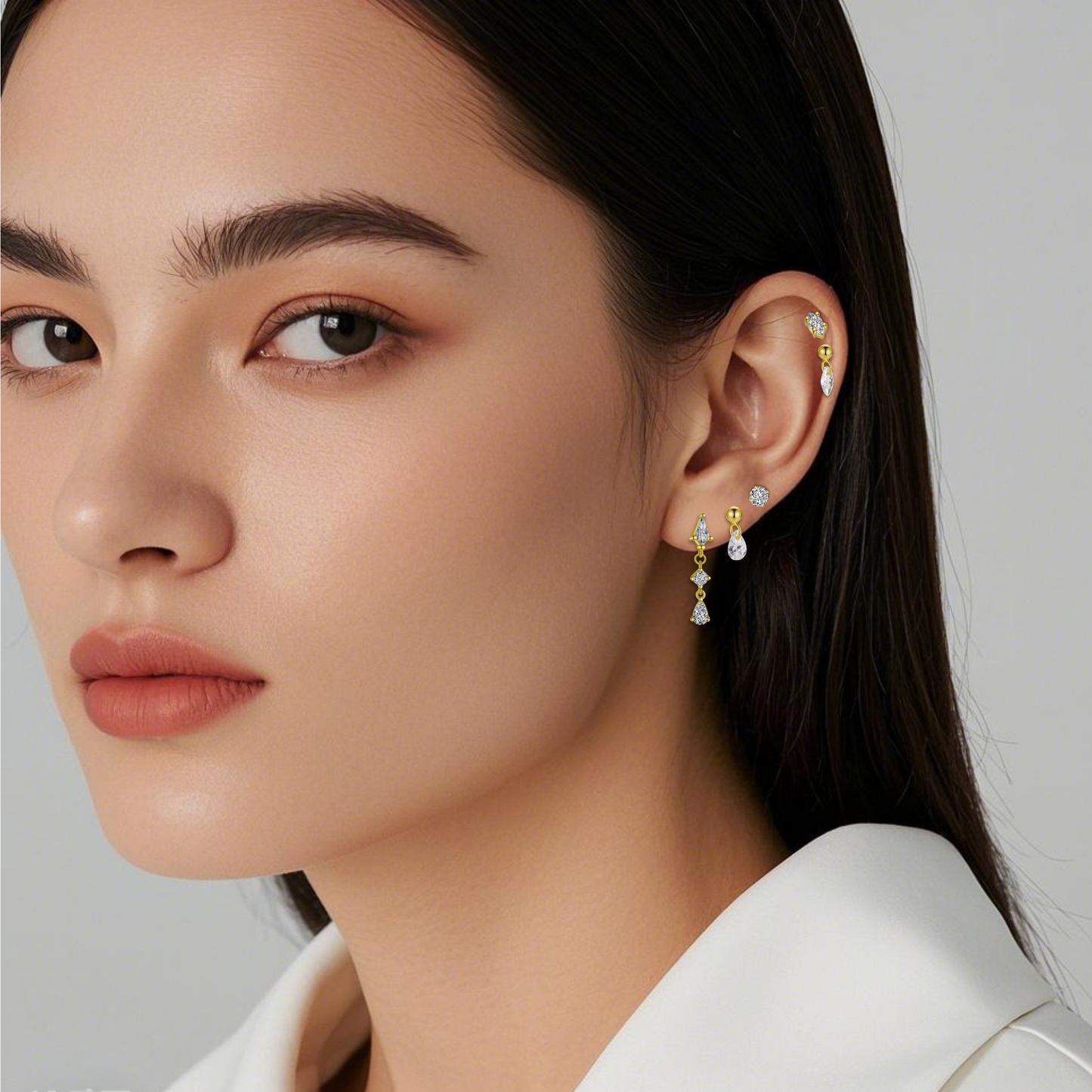 "Starlight Dew" Pear Shape Stone Yellow Dangling Drop Piercing Earring With Ball Back