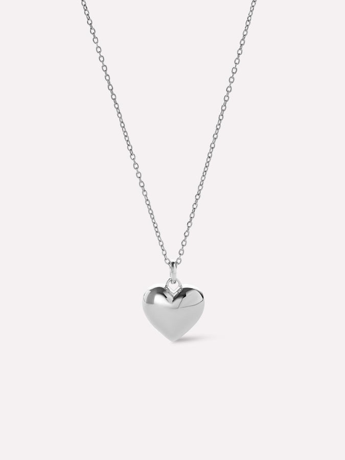 "Heartlight" Polished Puff Heart Sterling Silver Pendant Necklace on a 18-inch Chain