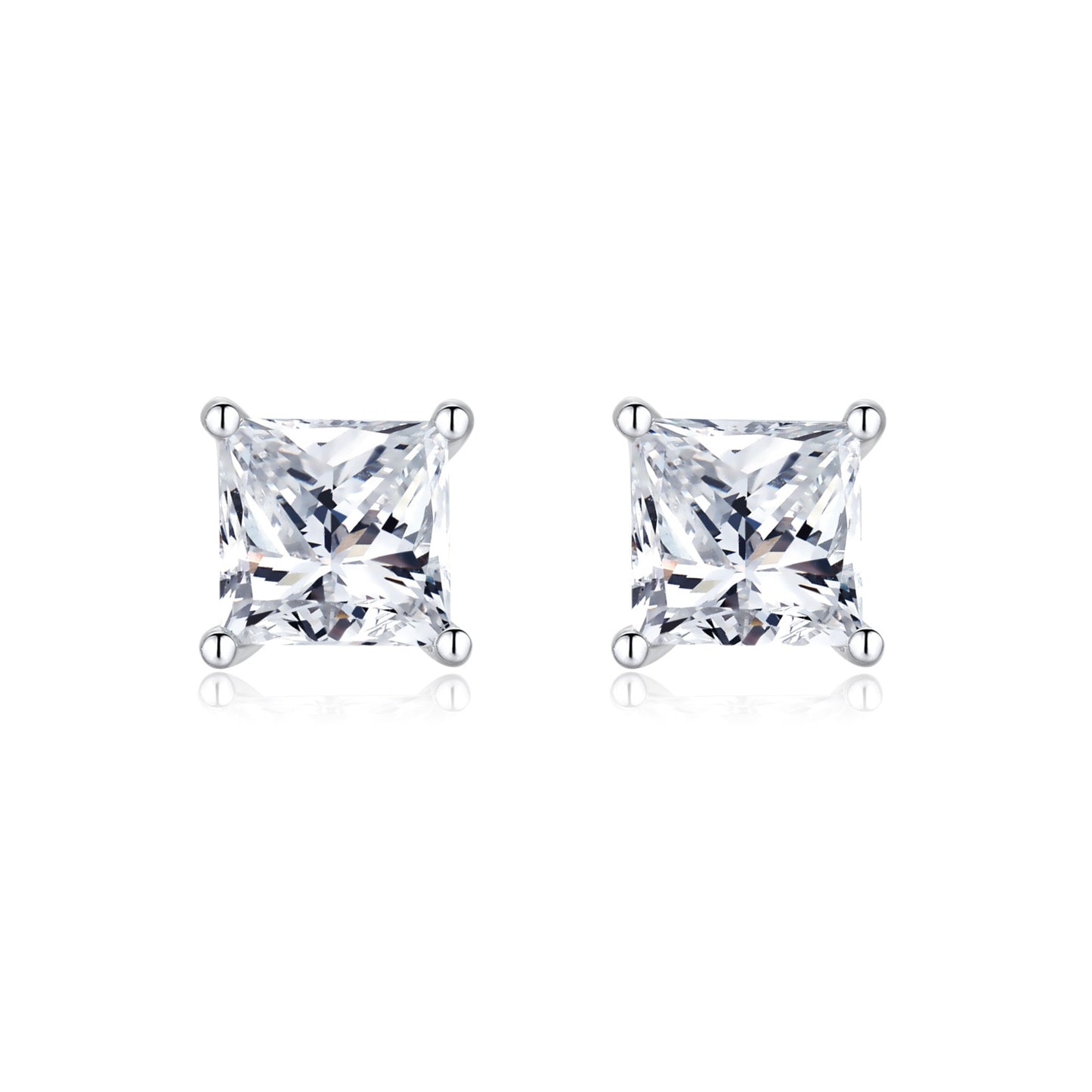"Starlit Spark" Princess Shape 1.19 Carat Lab Grown Diamond Stud Earrings In 18K White Gold