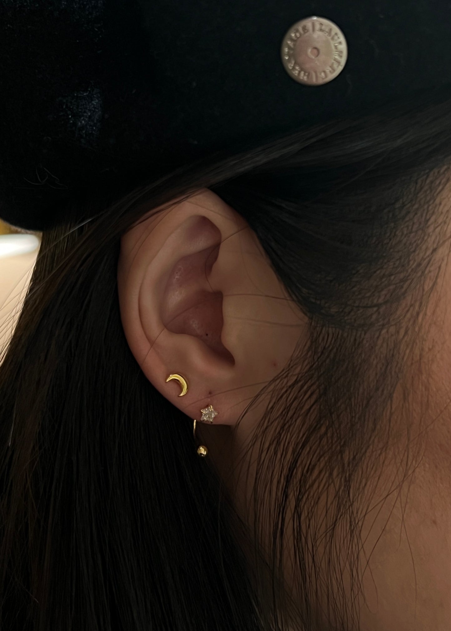 "Crescent Moon" 14K Yellow Plated Sterling Silver Nap Earring with Ball Back