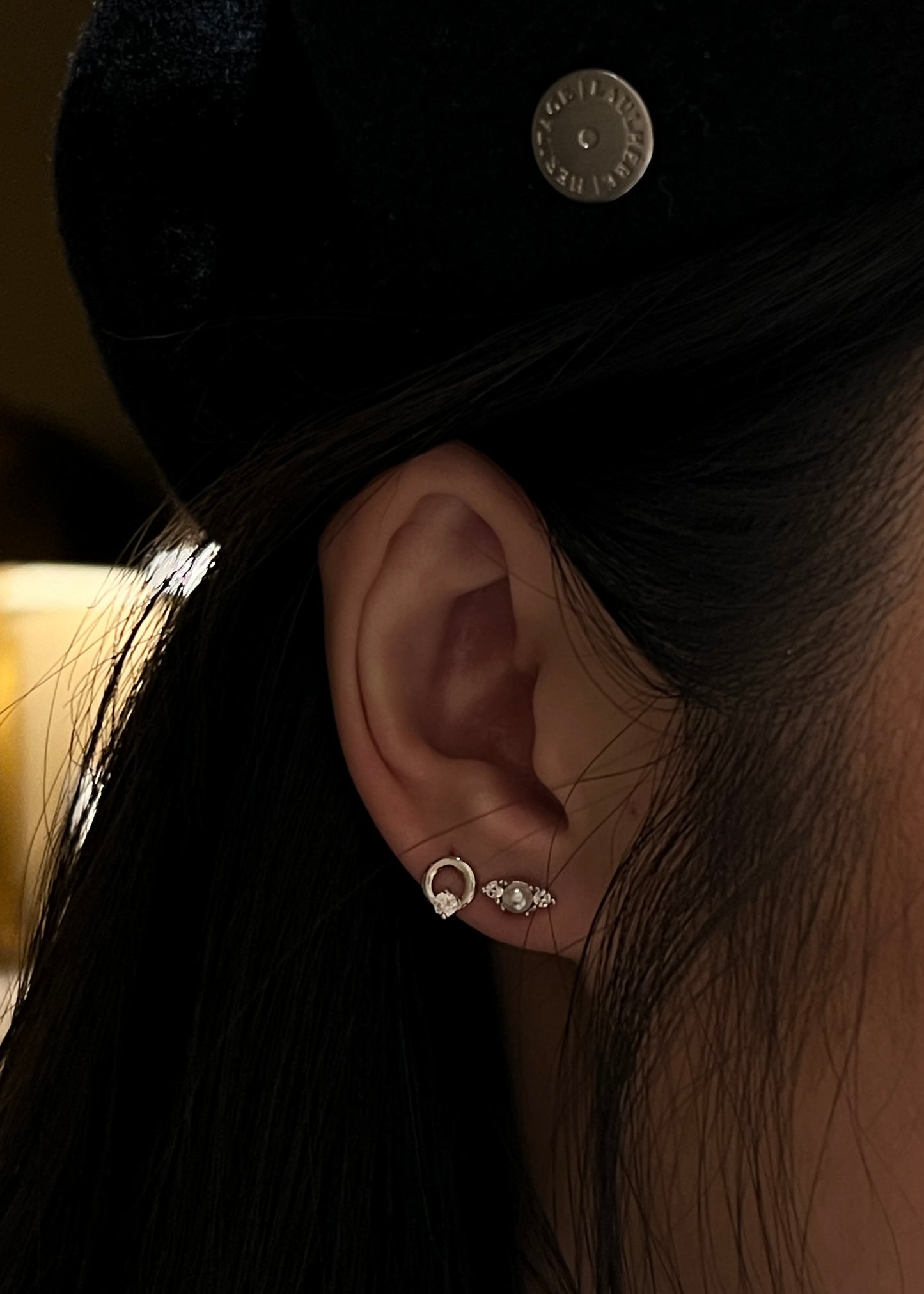 "Starbeam" 14K White Gold Plated Piercing Earring Halo Circle Screw Back Hypoallergenic Cartilage Earrings