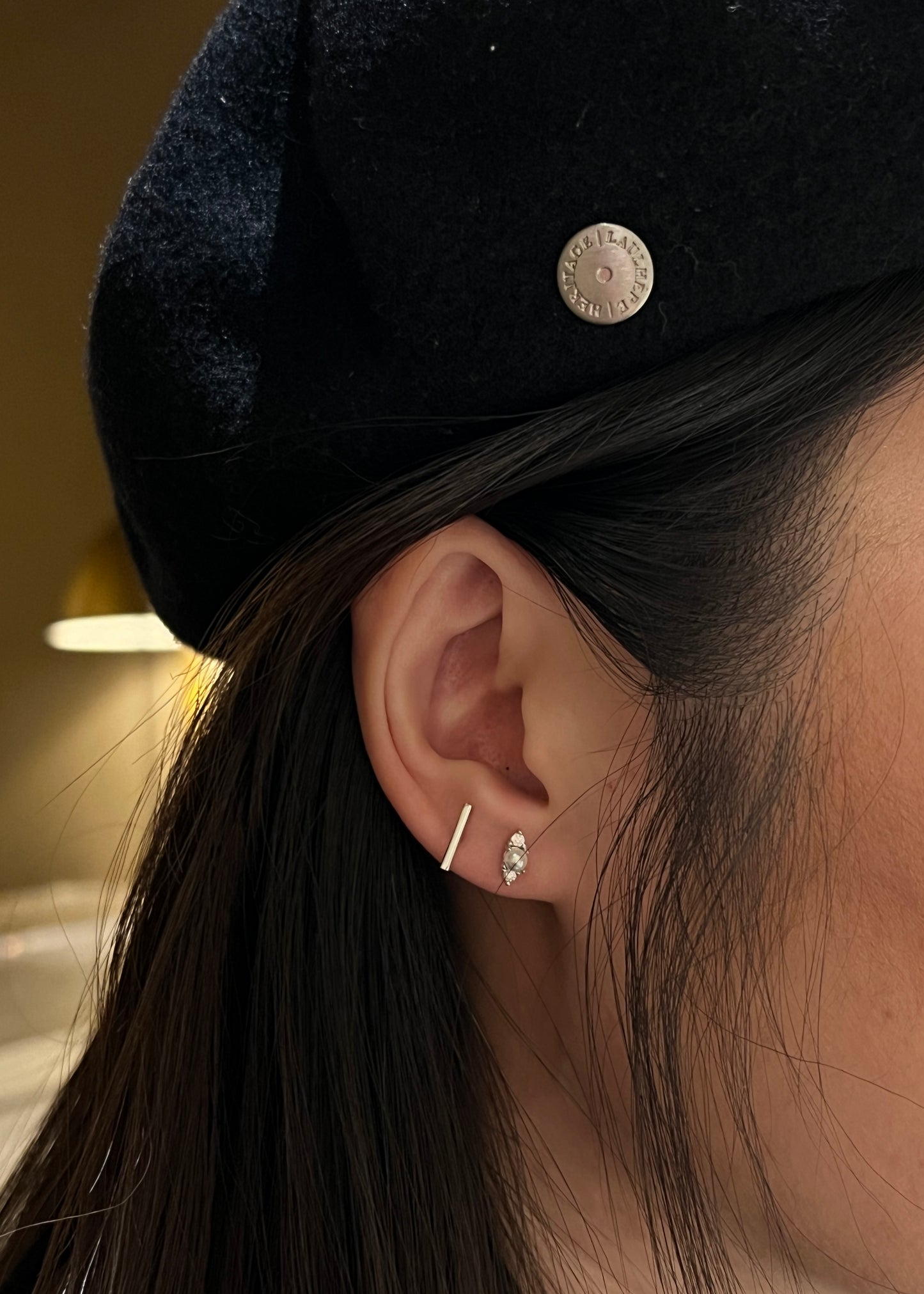 "Sleek Bar" 14K White Gold Plated Polished Nap Piercing Jewelry with Screw Back