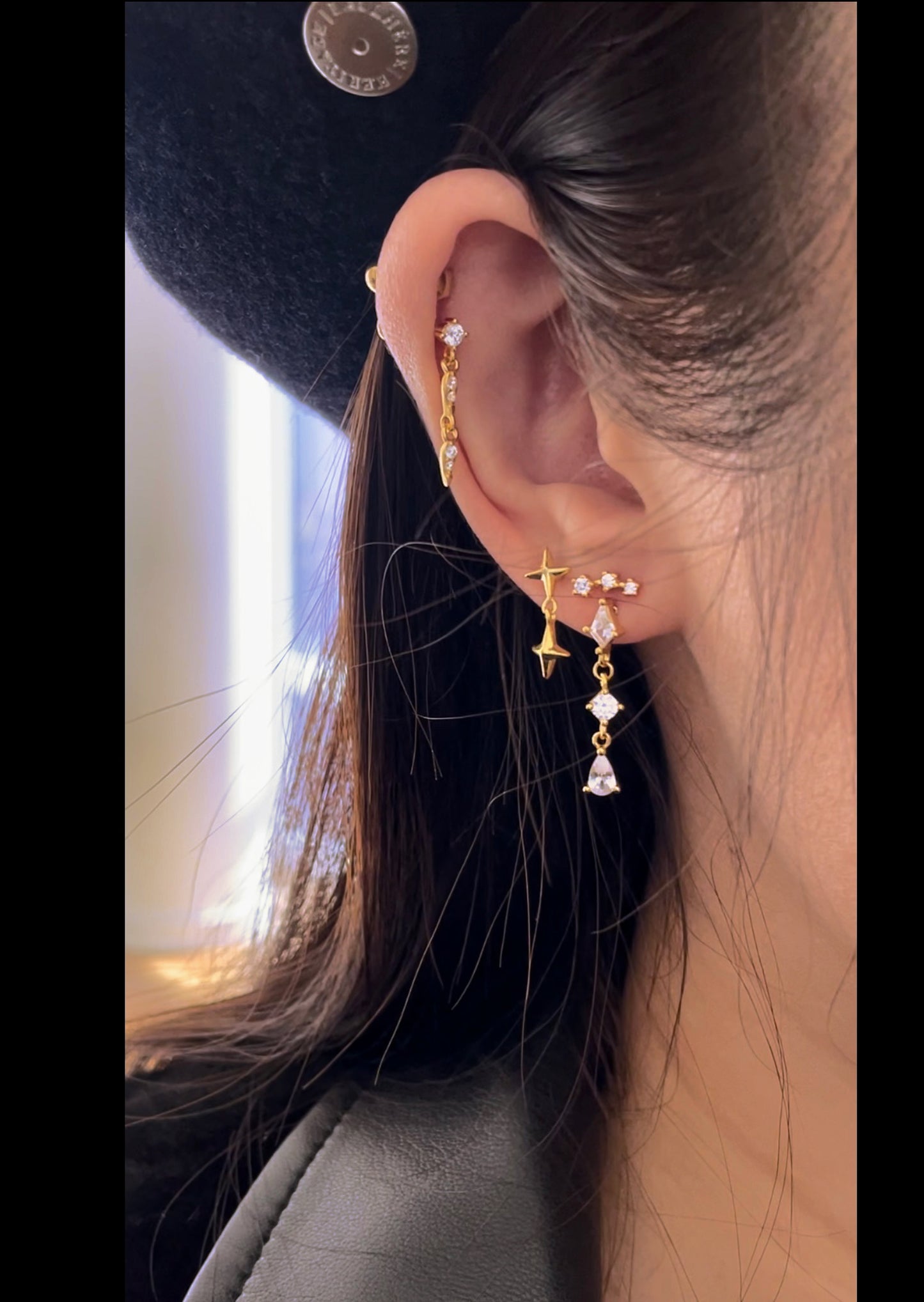 "Constellation Stars" 14K Yellow Plated 925 Sterling Silver Screw On Nap Earring