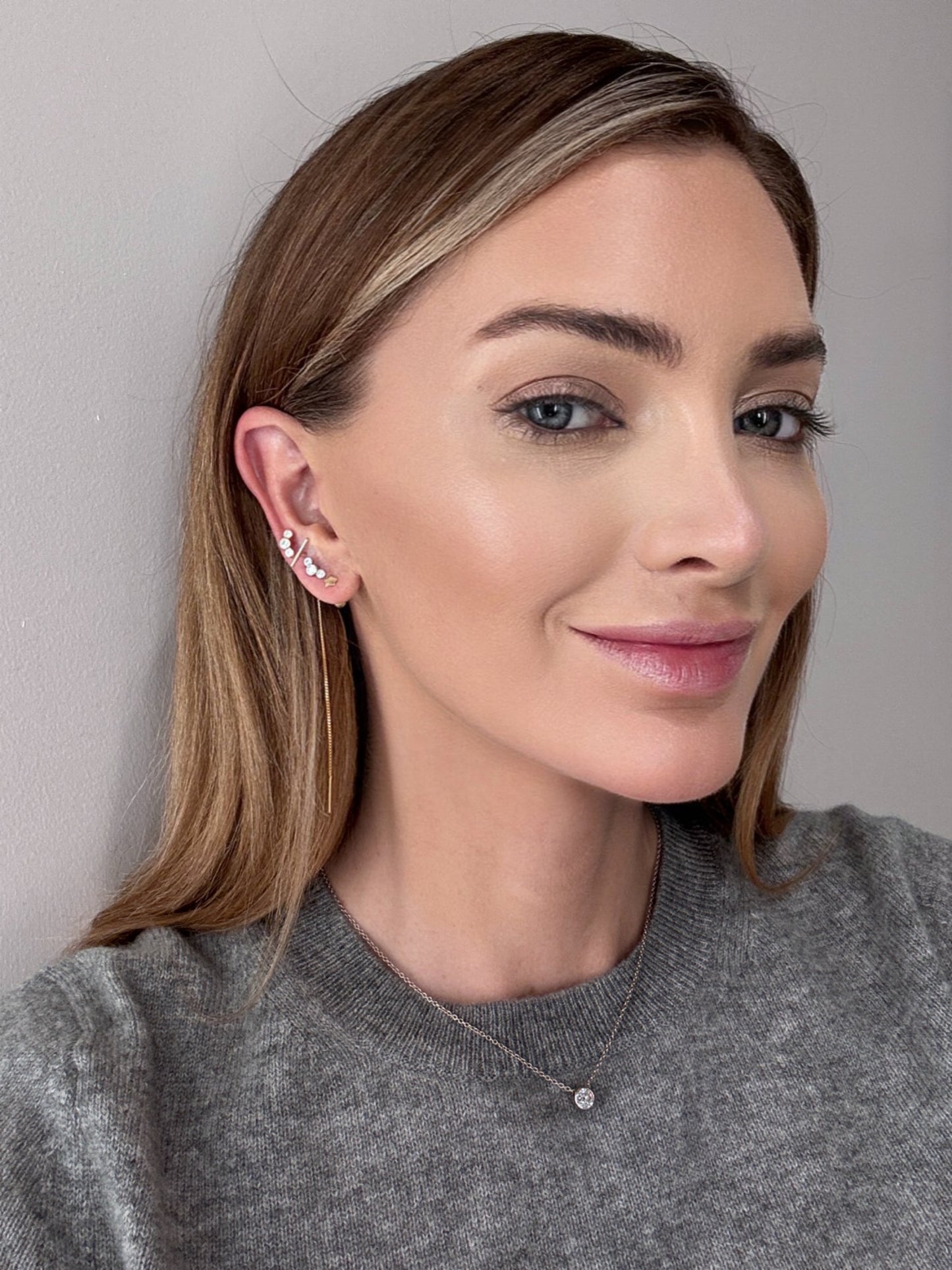 "Triple Lights" 14K Yellow Plated Bezel Set CZ Ball Back Nap Earring