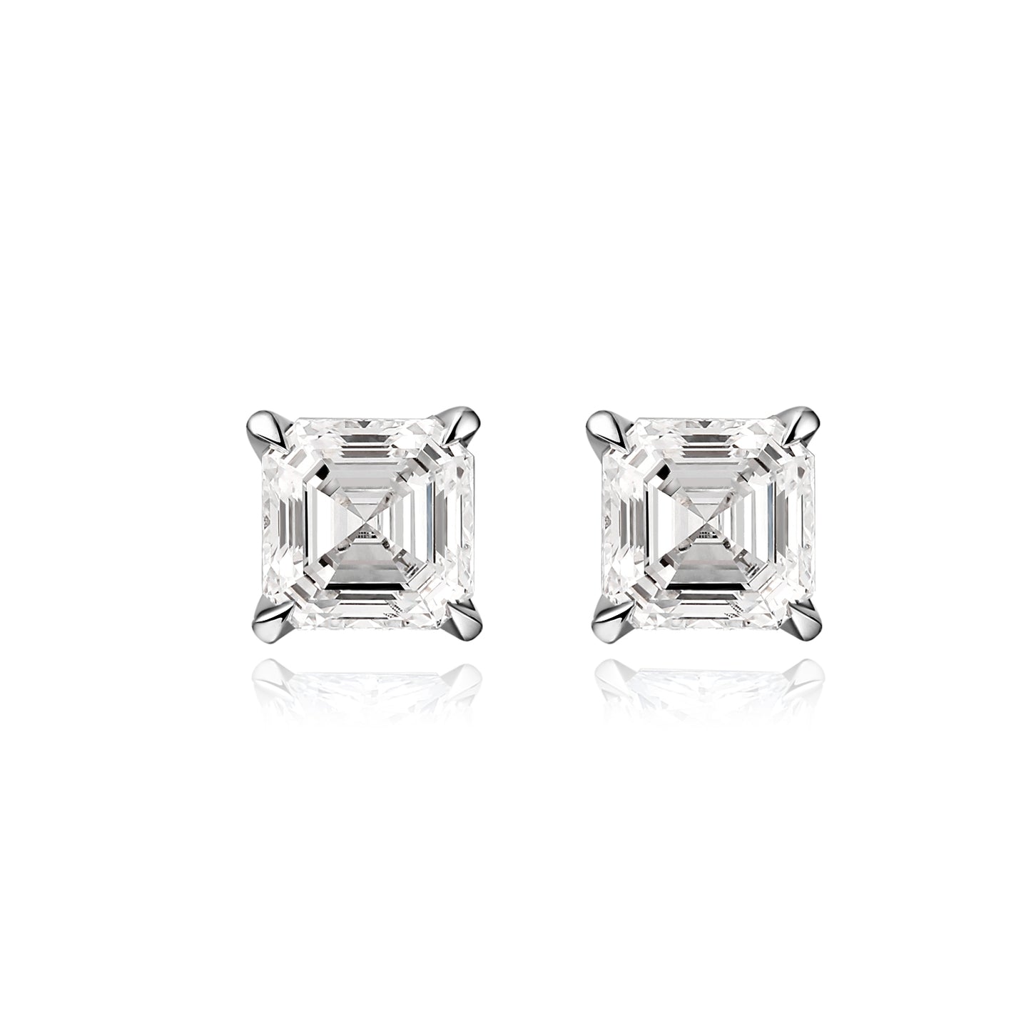"Starlit Spark" Asscher Shape 1 Carat Lab Grown Diamond Stud Earrings In 18K White Gold