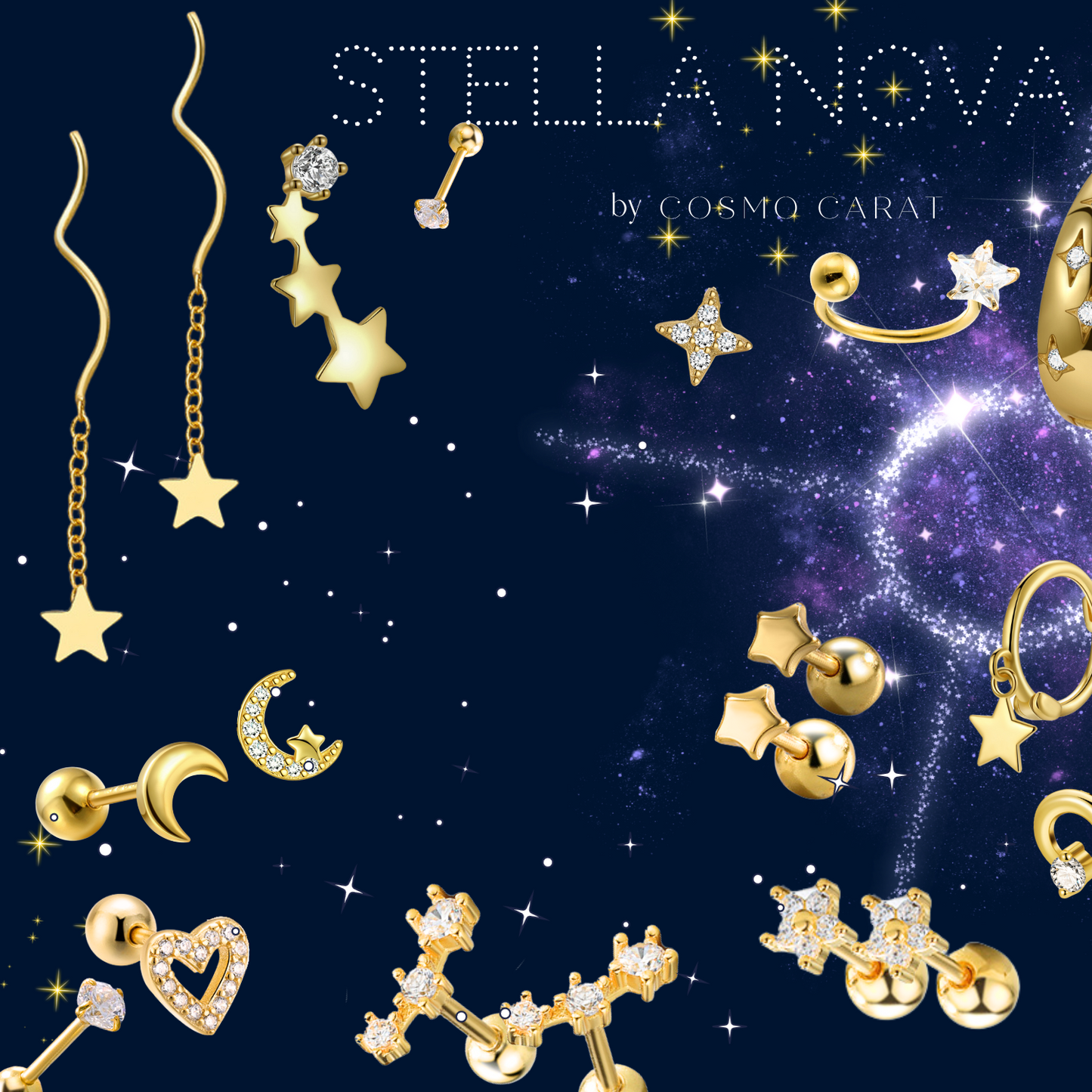 "Dazzling Star" 14K Yellow Plated Screw On Nap Earring Cartilage Piercing