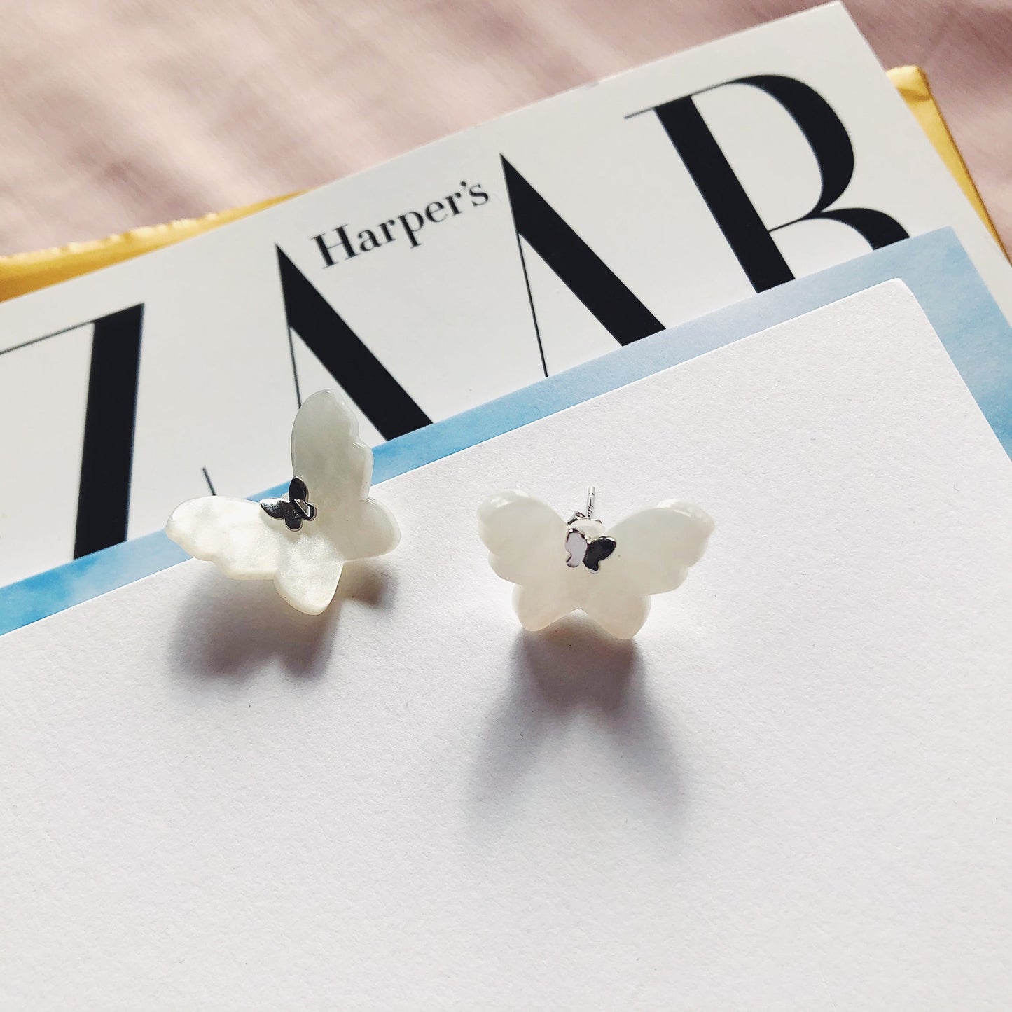 White Butterfly Studs 14K White Gold Plated 925 Sterling Silver