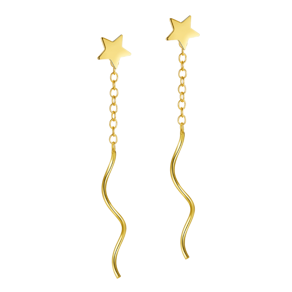 "Mini Shooting Star" 14K Yellow Plated Dangling Mini Star Threader Earrings