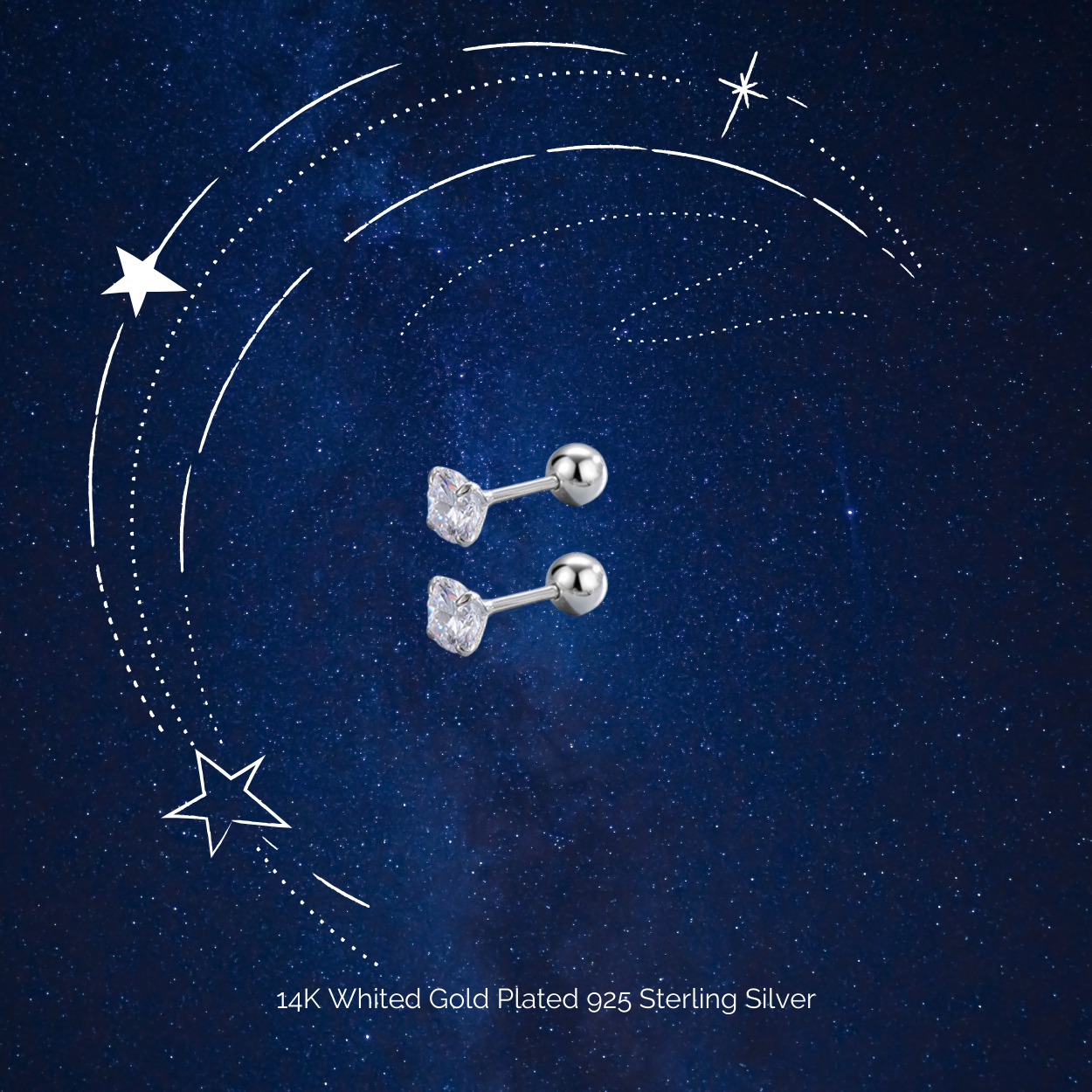 "Mini Spark" 14K White Plated Sterling Silver Screw On Barbell Nap Earring