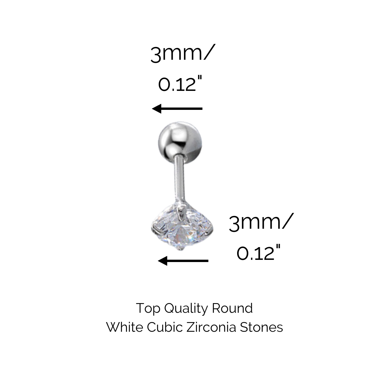 "Mini Spark" 14K White Plated Sterling Silver Screw On Barbell Nap Earring