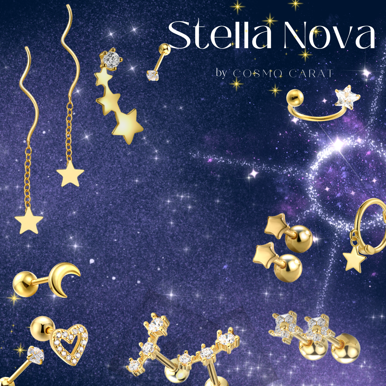 "Crescent Moon" 14K Yellow Plated Sterling Silver Nap Earring with Ball Back