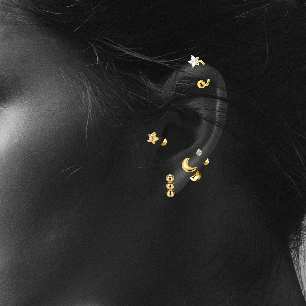 "Dazzling Star" 14K Yellow Plated Screw On Nap Earring Cartilage Piercing