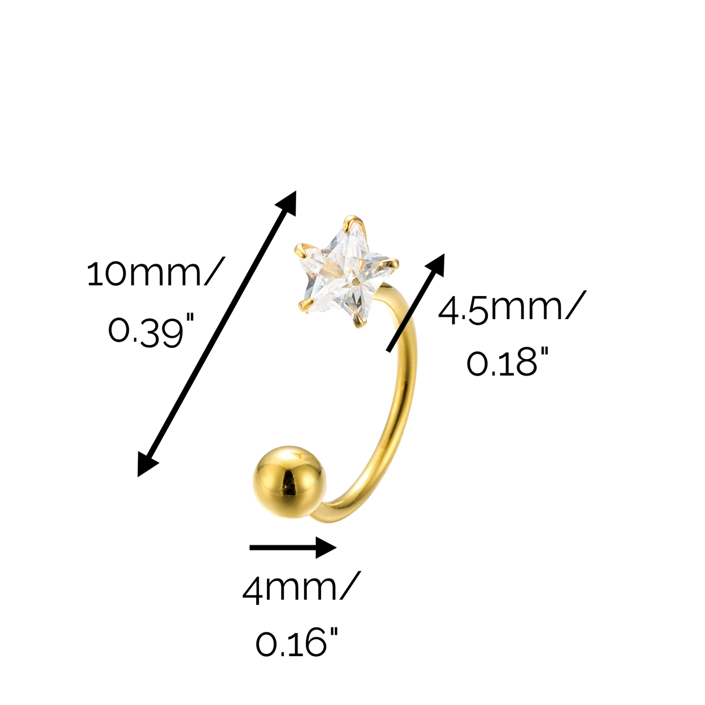 "Star Dance" 14K Yellow Plated CZ Screw Back Helix Piercing Jewelry