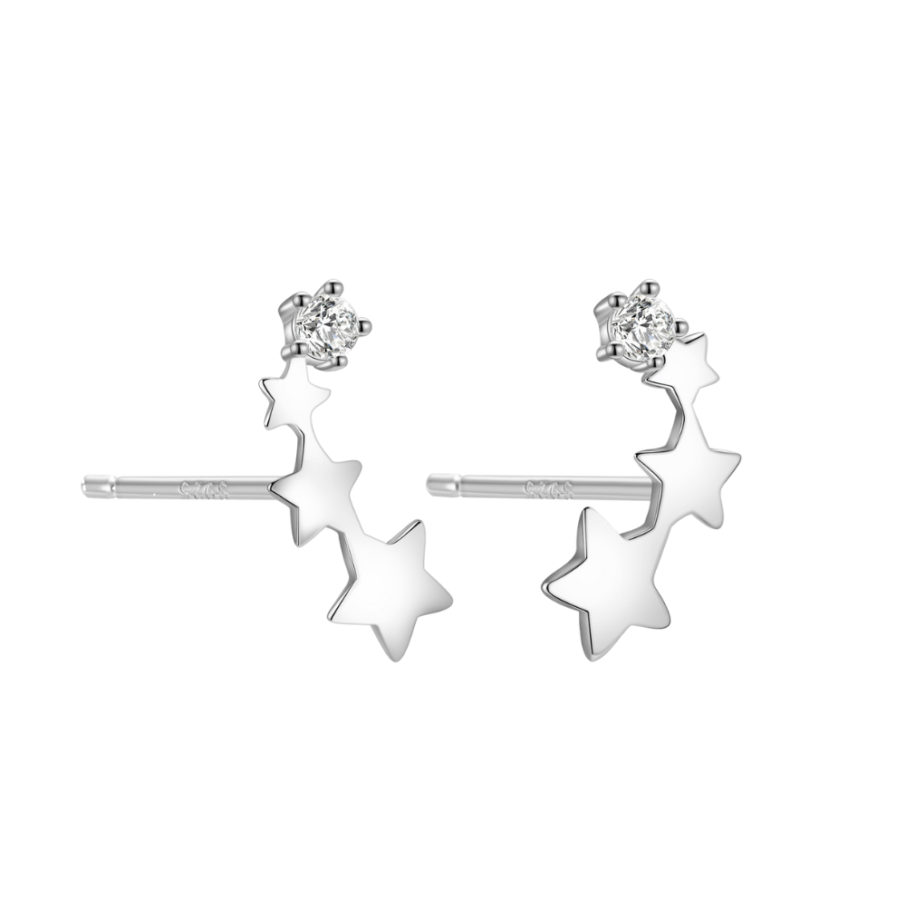 "Starry Dream" 14K White Gold Plated Star Post Earrings