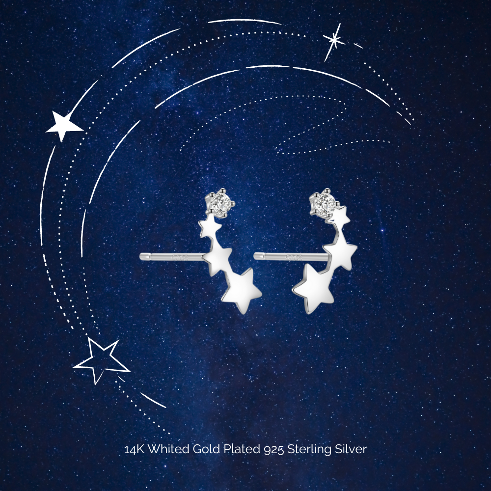 "Starry Dream" 14K White Gold Plated Star Post Earrings