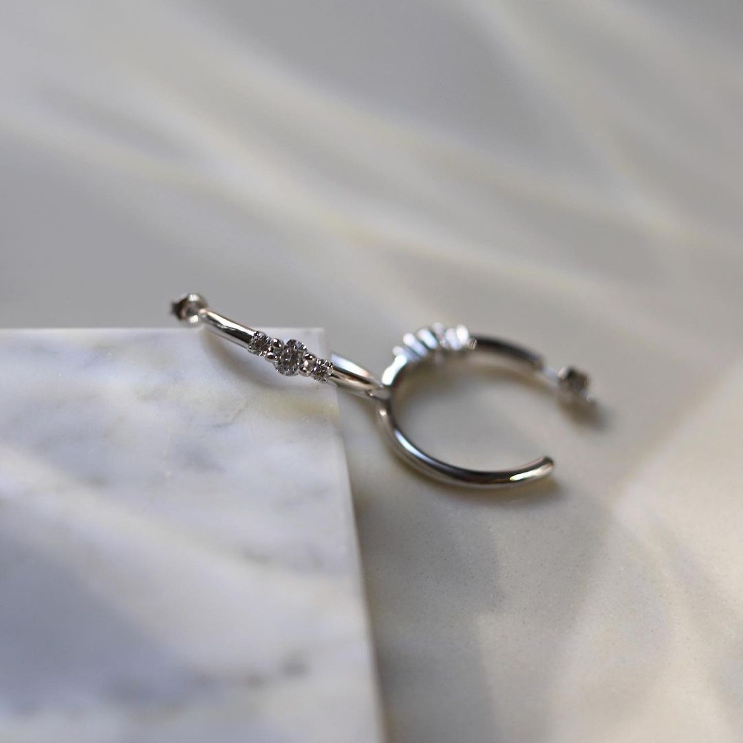 "Wishful Promise" Three Stone White Gold Plated Moisssanite Hoops