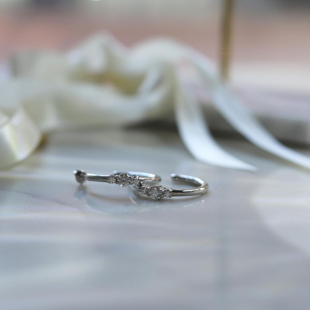 "Wishful Promise" Three Stone White Gold Plated Moisssanite Hoops