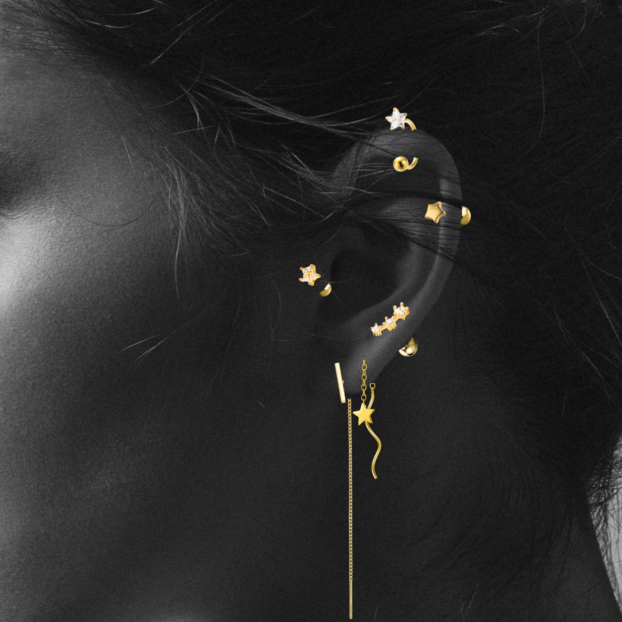 "Glide Bar" Yellow Bar Long Threader Earring Piercing Cable Chain Earrings