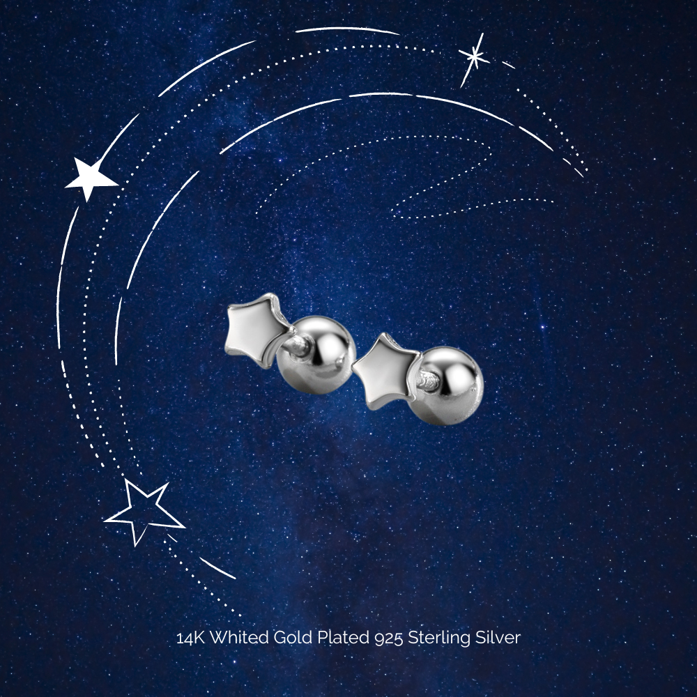 "Mini Star" 14K White Plated Star Nap Cartilage Piercing Earring with Screw Back