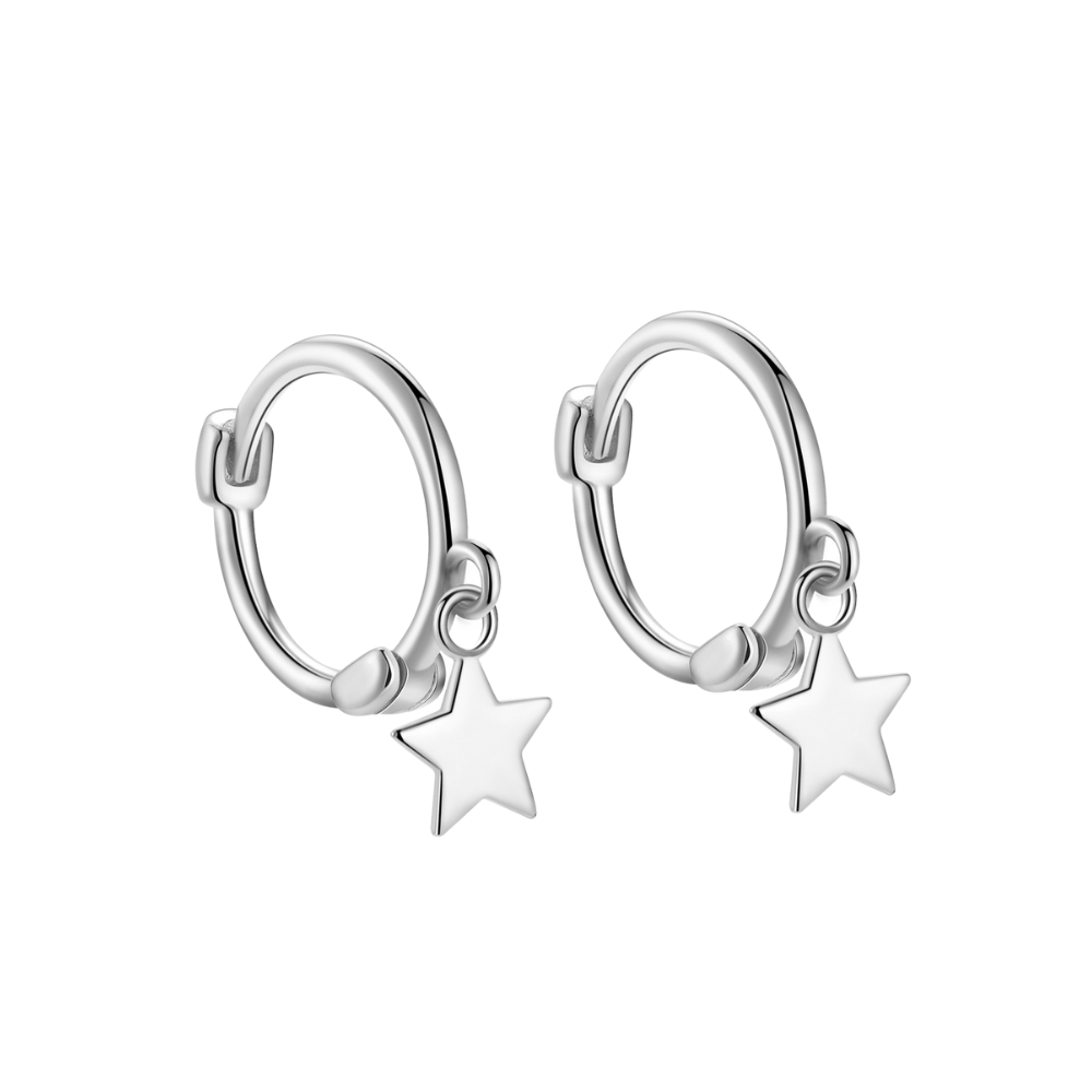 "Endless Star Hoops" 14K White Plated Dangling Mini Star Hoop Earrings