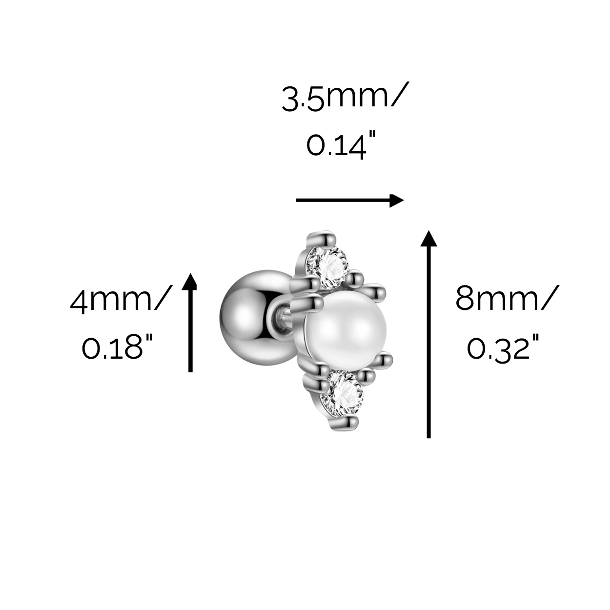 "Parisian Kiss" 14K White Gold Plated Nap Earring White Pearl and CZ Stones Screw Back Piercing Earrings