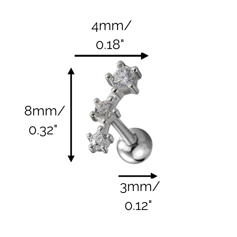"Constellation Stars" 14K White Plated Mini Nap Cartilage Piercing Earring with Screw Back