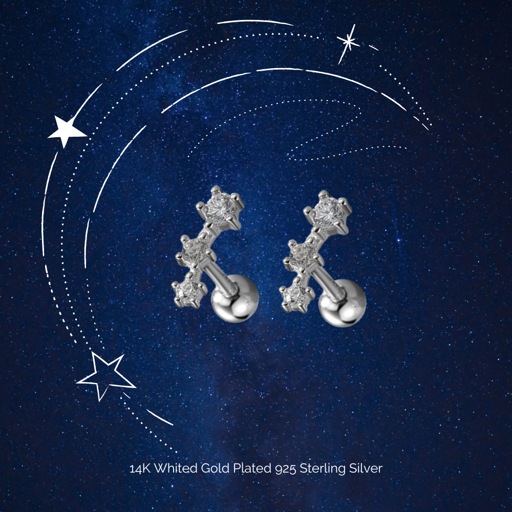 "Constellation Stars" 14K White Plated Mini Nap Cartilage Piercing Earring with Screw Back