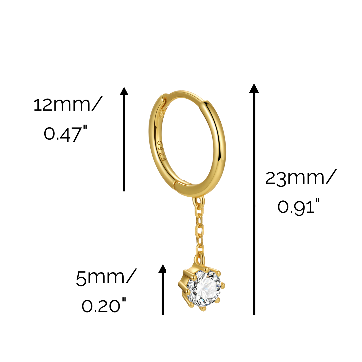 "Starlight" 14K Yellow Gold Plated Drop Huggie Hoop Earrings with CZ Stones