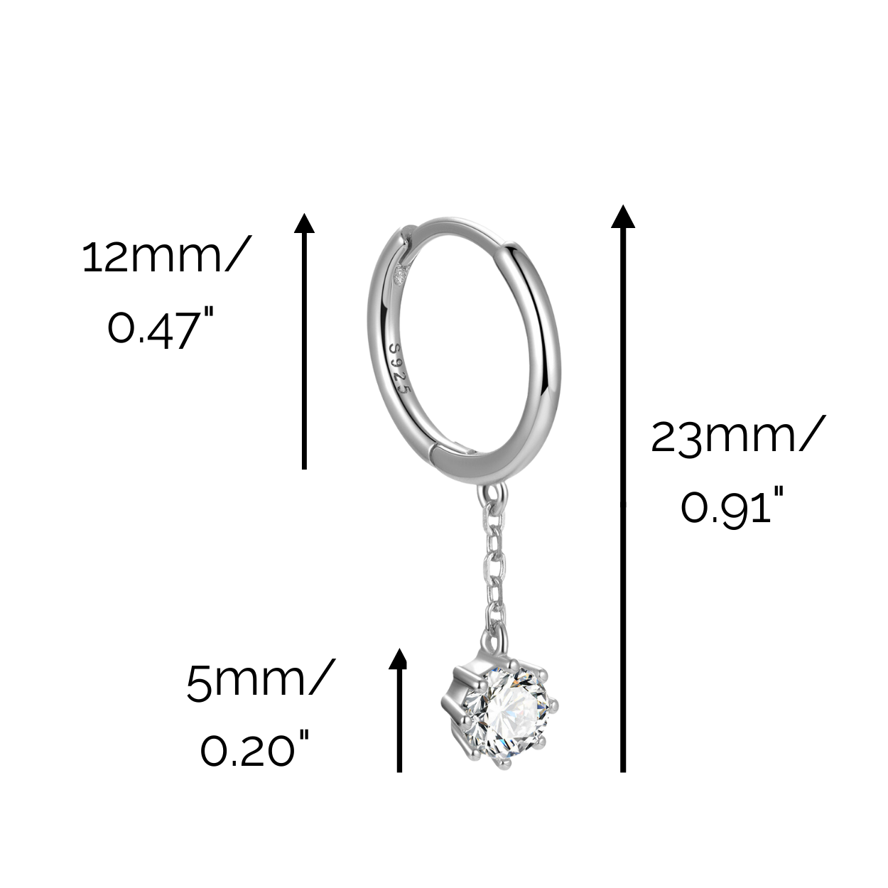 "Starlight" 14K White Gold Plated Drop Hoop Huggies Hoop with CZ Stones