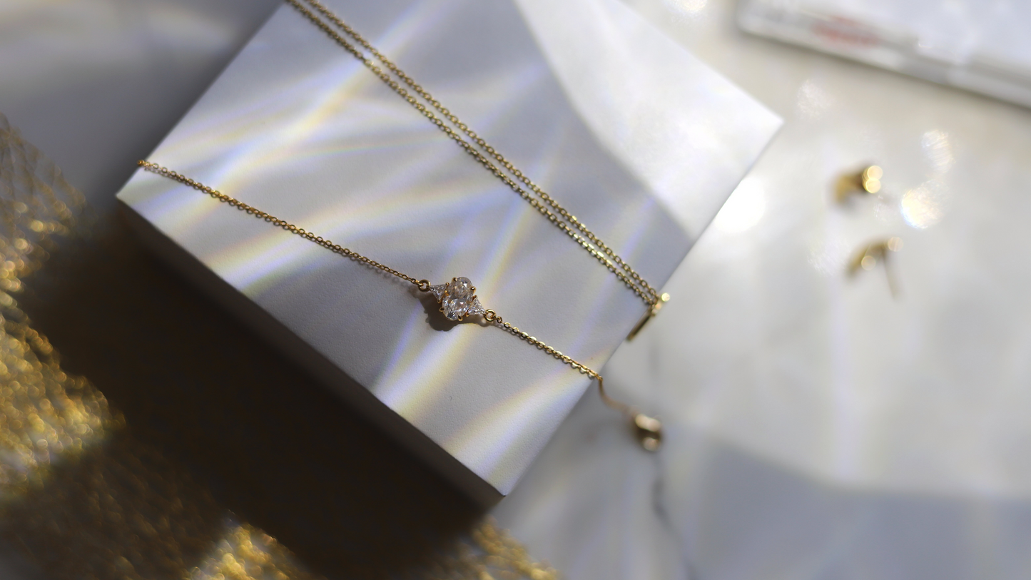 "New Approval" Three Stone Oval Shape Colorless Moissanite Stones Bracelet in 18K Yellow Gold Plated 925 Sterling Silver