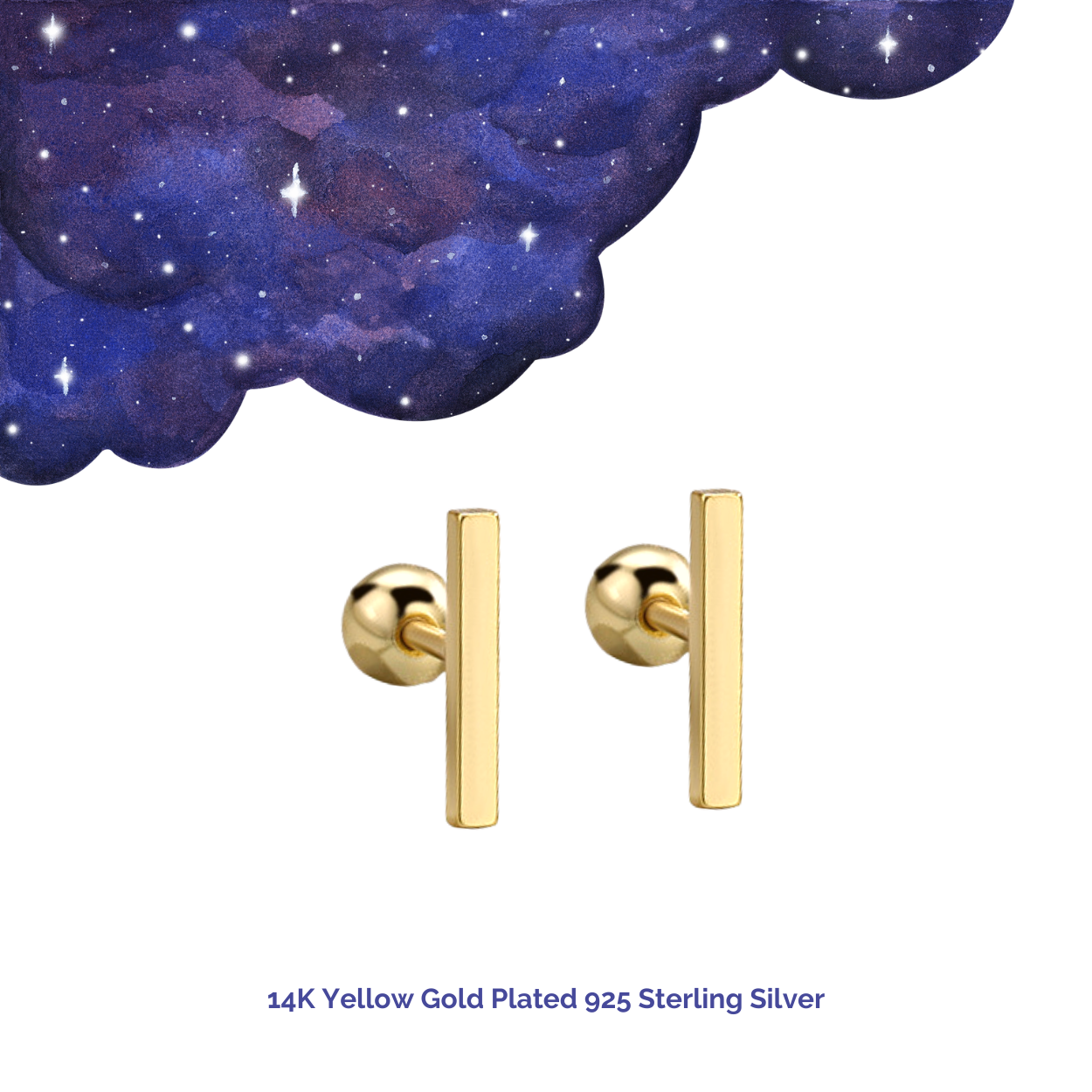 "Sleek Bar" 14K Yellow Plated Polished Nap Piercing Earring with Screw Back