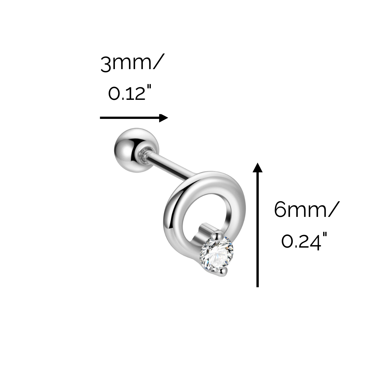 "Starbeam" 14K White Gold Plated Piercing Earring Halo Circle Screw Back Hypoallergenic Cartilage Earrings