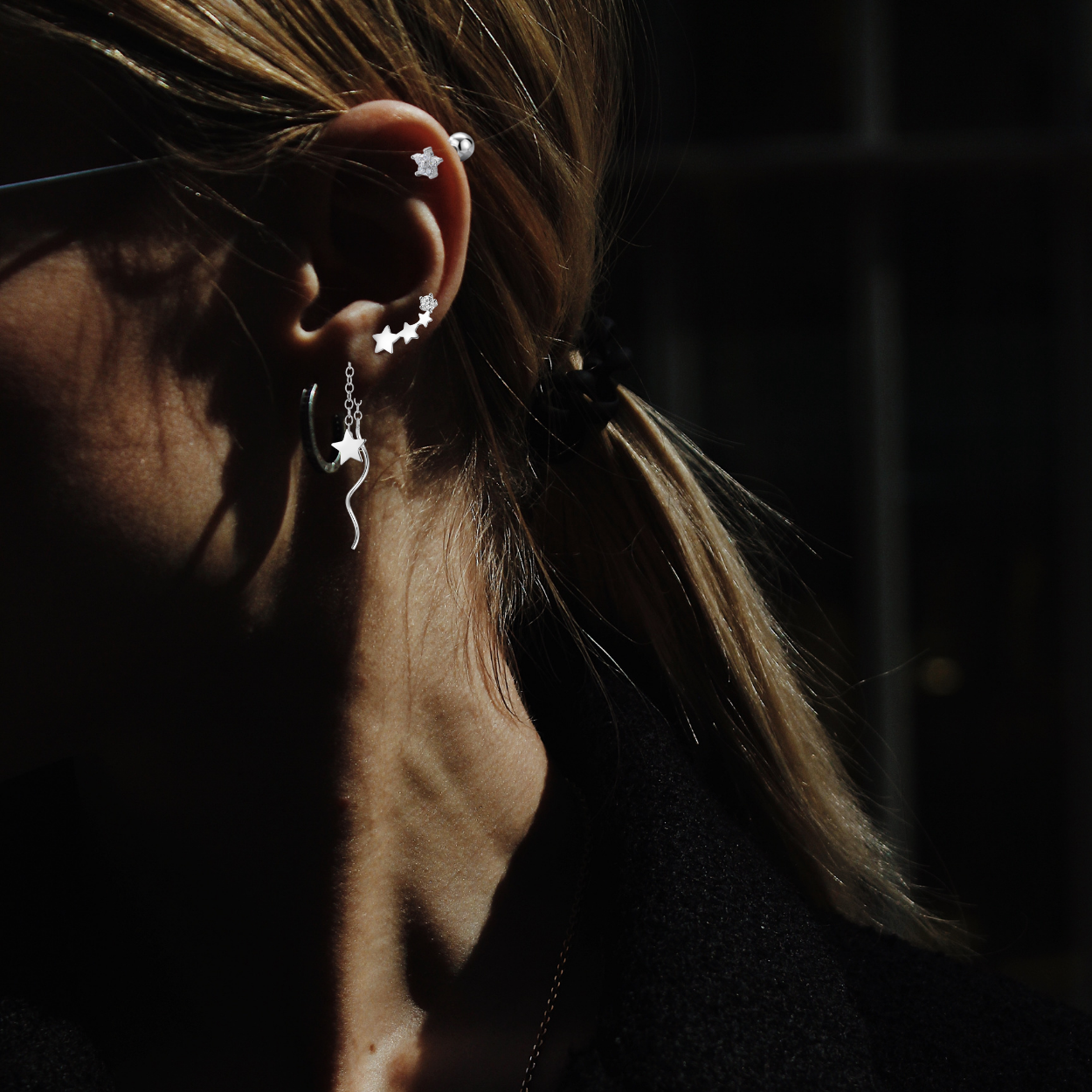 "Starry Dream" 14K White Gold Plated Star Post Earrings