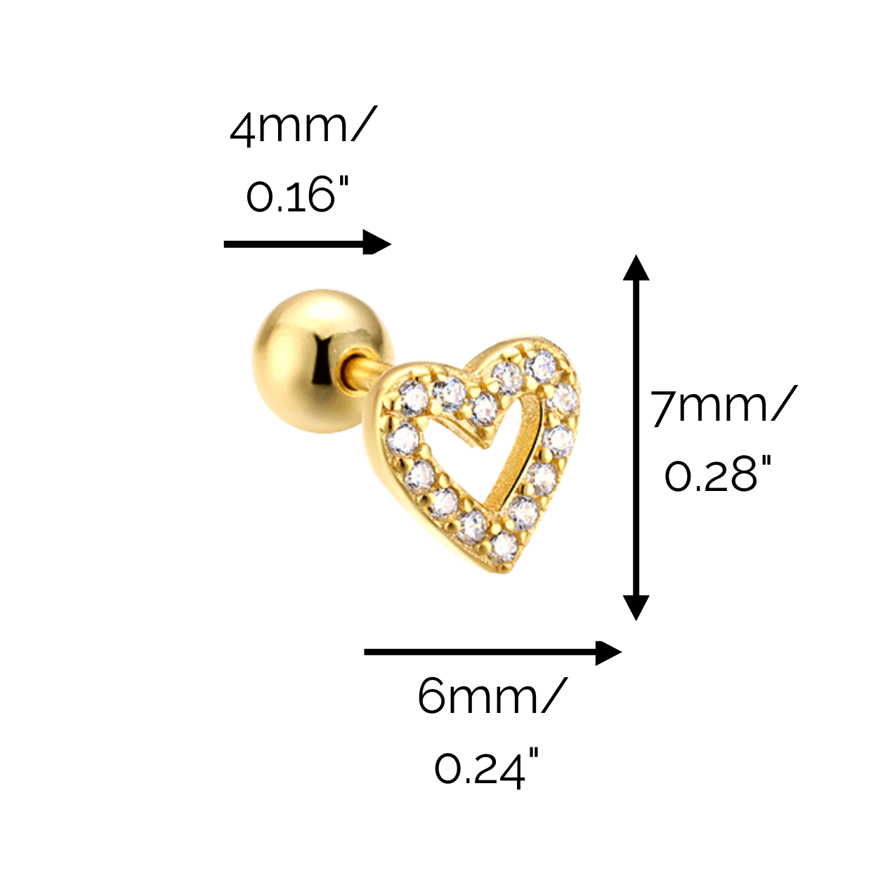 "Dazzling Heart" 14K Yellow Plated Mini Nap Earring with Screw Ball Back