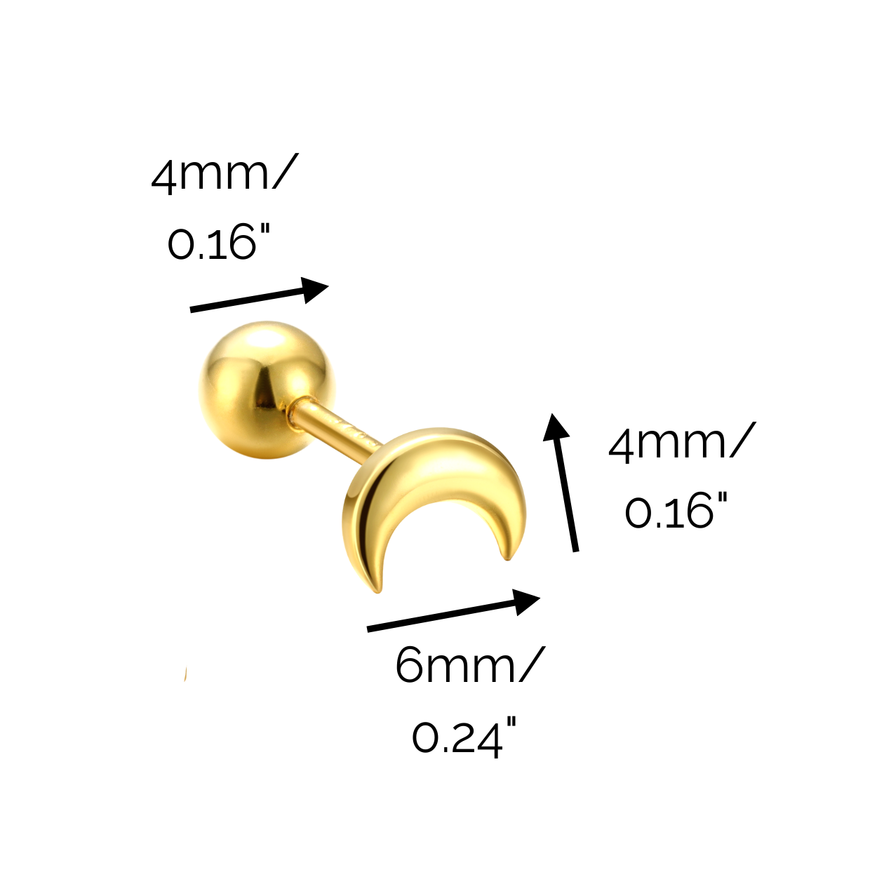 "Crescent Moon" 14K Yellow Plated Sterling Silver Nap Earring with Ball Back