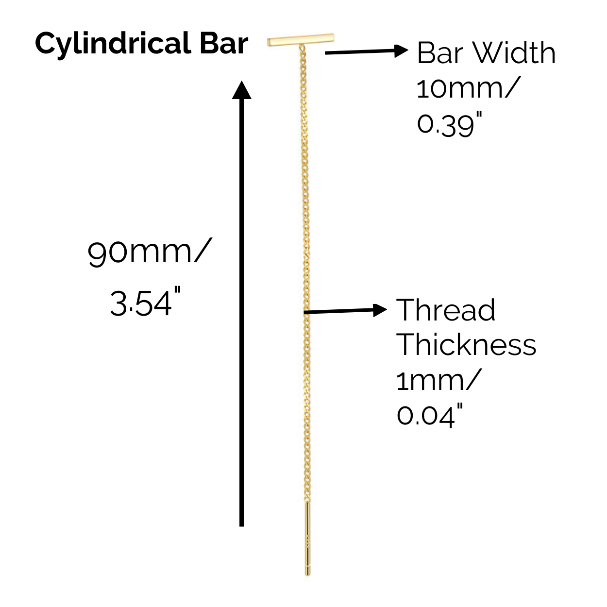 "Glide Bar" Yellow Bar Long Threader Earring Piercing Cable Chain Earrings