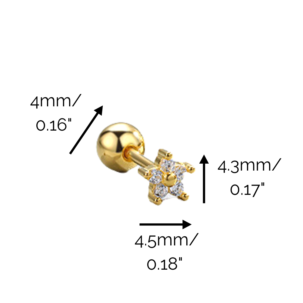 "Dazzling Star" 14K Yellow Plated Screw On Nap Earring Cartilage Piercing