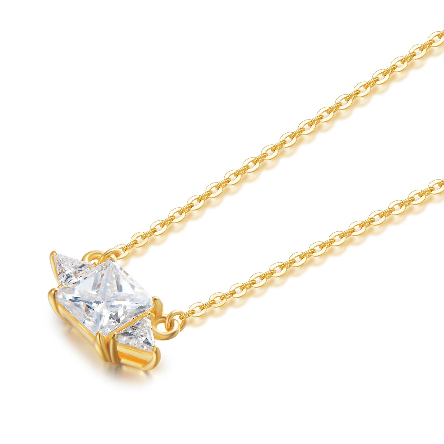 "Be My Princess" Colorless Moissanite 18K Yellow Gold Plated 925 Sterling Silver Pendant Necklace
