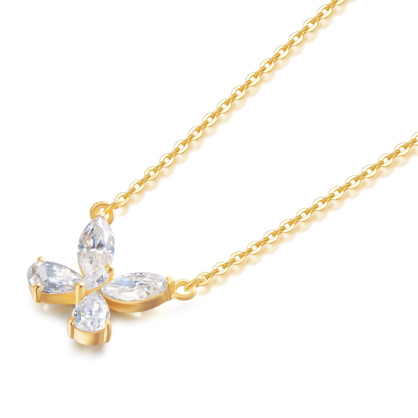 "Twinkling Butterfly" 18K Yellow Gold Plated 925 Sterling Silver With Moissanite Necklace