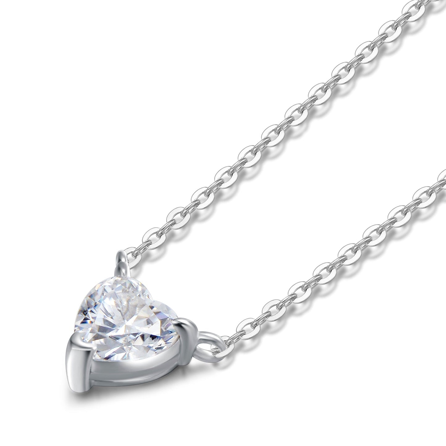 "True Heart" 18K White Gold Plated Silver With Moissanite Pendant Necklace