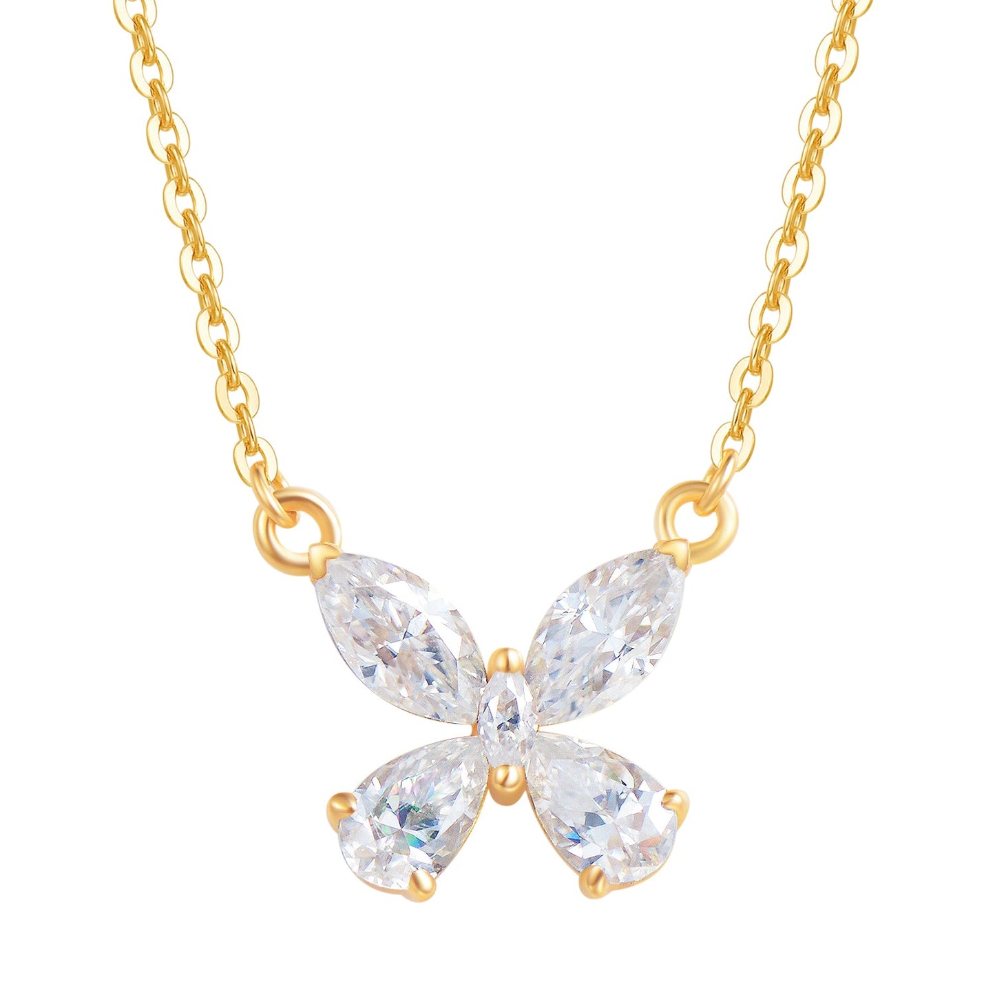 "Twinkling Butterfly" 18K Yellow Gold Plated 925 Sterling Silver With Moissanite Necklace
