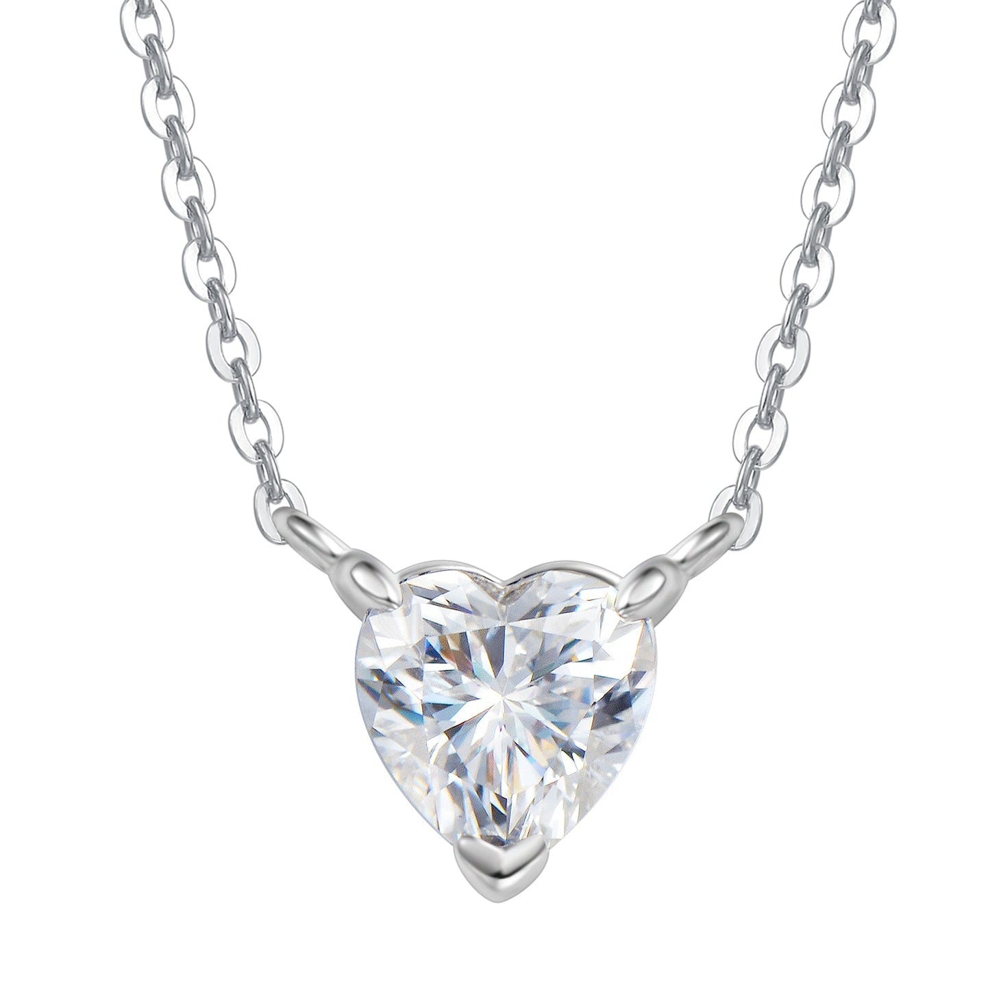 "True Heart" 18K White Gold Plated Silver With Moissanite Pendant Necklace