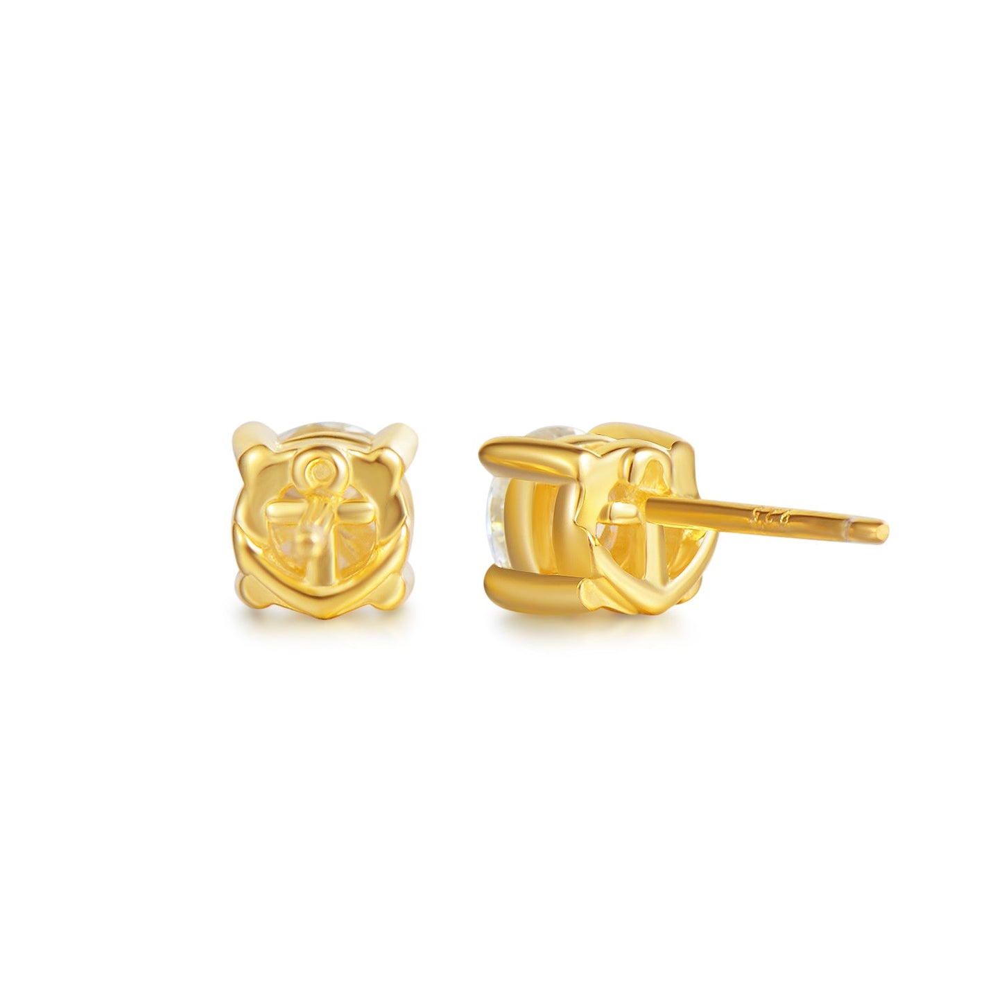Brilliant Round Colorless Moissanite Studs in 18K Yellow Gold Plated 925 Sterling Silver
